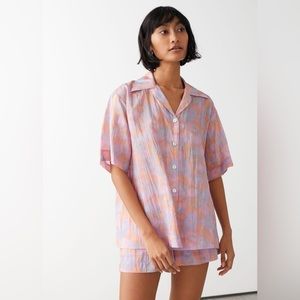 & Other Stories Pastel Pink Lavender Short Sleeve Button-Up Blouse